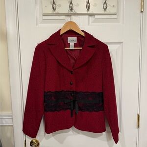 JS Collections Red Blazer with Black Lace Trim
